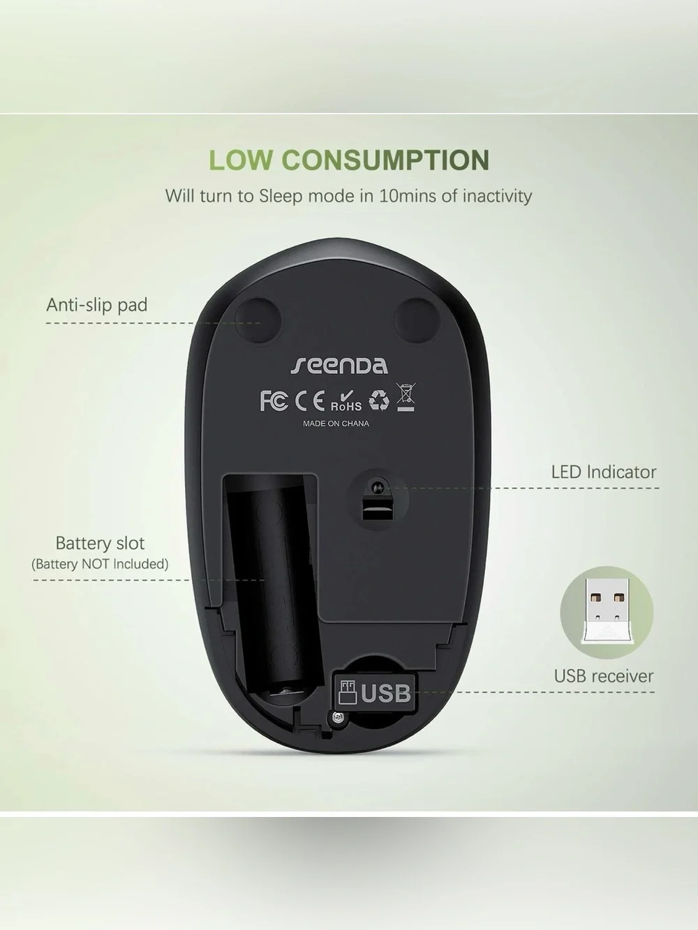 Wireless Mouse for Laptop, 2.4G Noiseless Mouse with USB Receiver